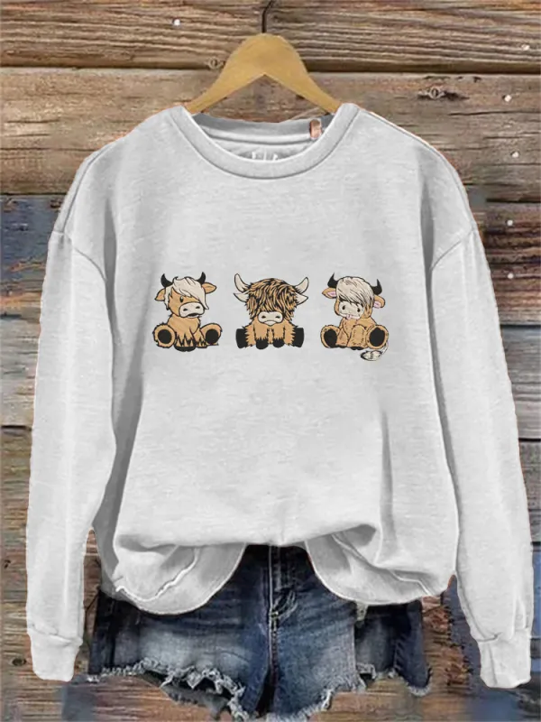 Cow Pattern Crew Neck Sweatshirt