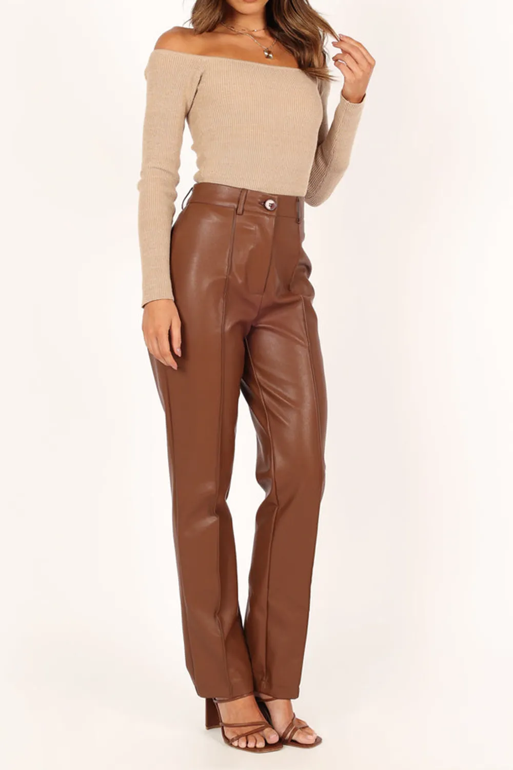 SANDY FAUX LEATHER PANTS - CHOCOLATE BROWN