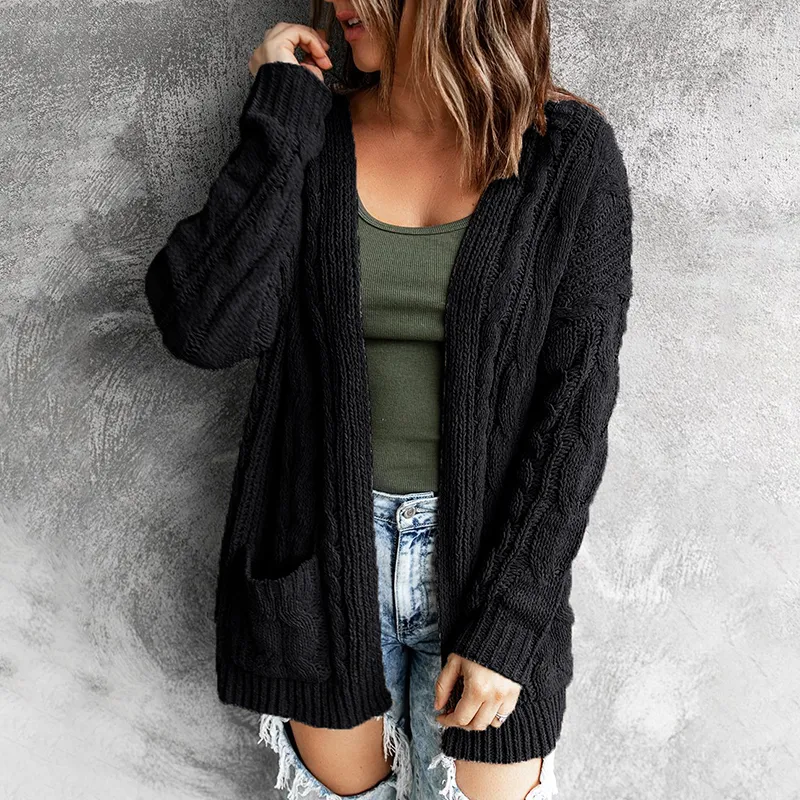 Pocket Mid Length Twist Knit Cardigan