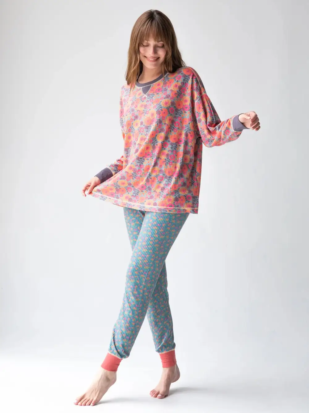 Mix & Match Waffle Long Johns - Bright Turquoise Floral