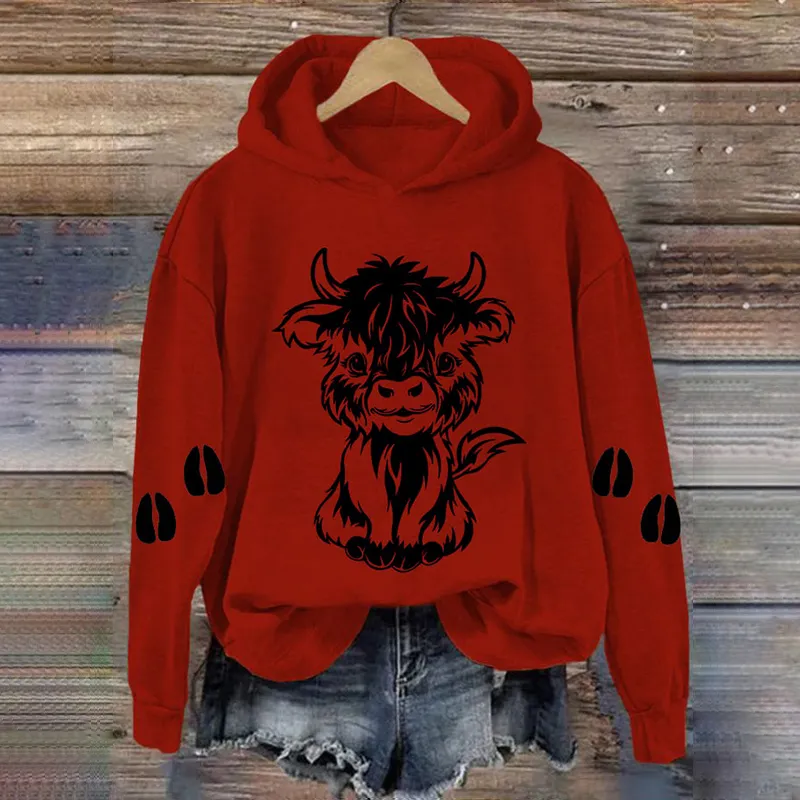 Women's Cute Baby Highland Cow Casual Hoodie