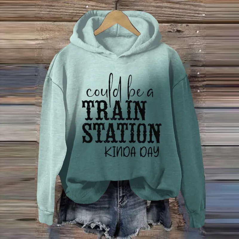 Could Be A Train Station Kinda Day V Neck Long Sleeve Hoodie