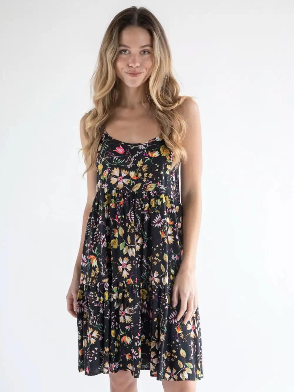 Madi Mini Slip Dress - Black Floral Stems