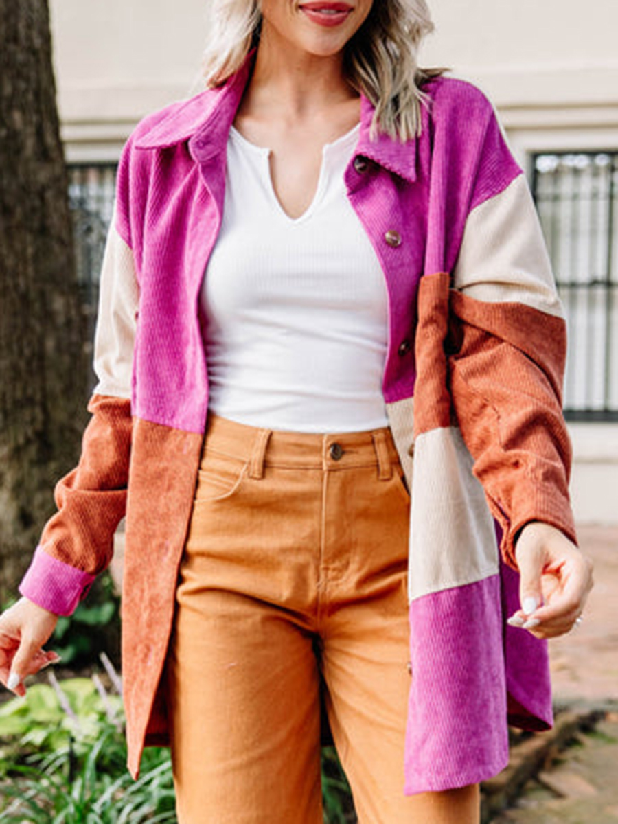 Pink Colorblock Corduroy Shacket