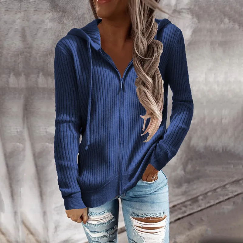 Simple Casual Long Sleeve Hooded Cardigan