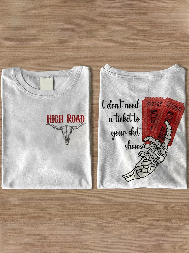 Country Music High Road Lyrics Print Short Sleeve T-Shirt