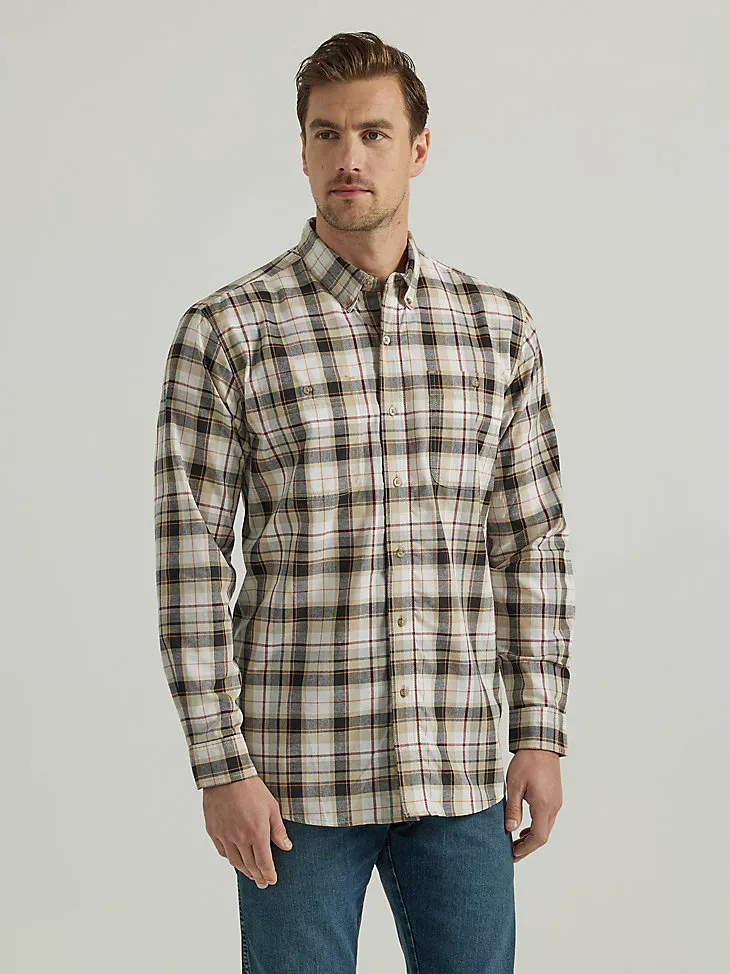 WRANGLER RUGGED WEAR® LONG SLEEVE EASY CARE PLAID BUTTON-DOWN SHIRT IN GREEN NAVY