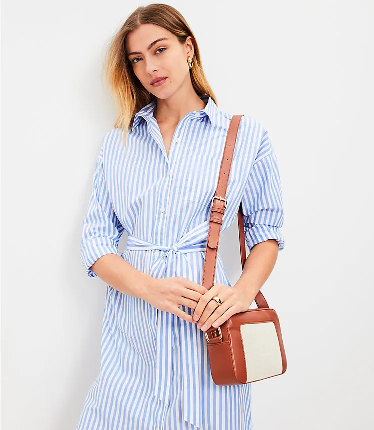 Striped Poplin Belted Pocket Shirtdress