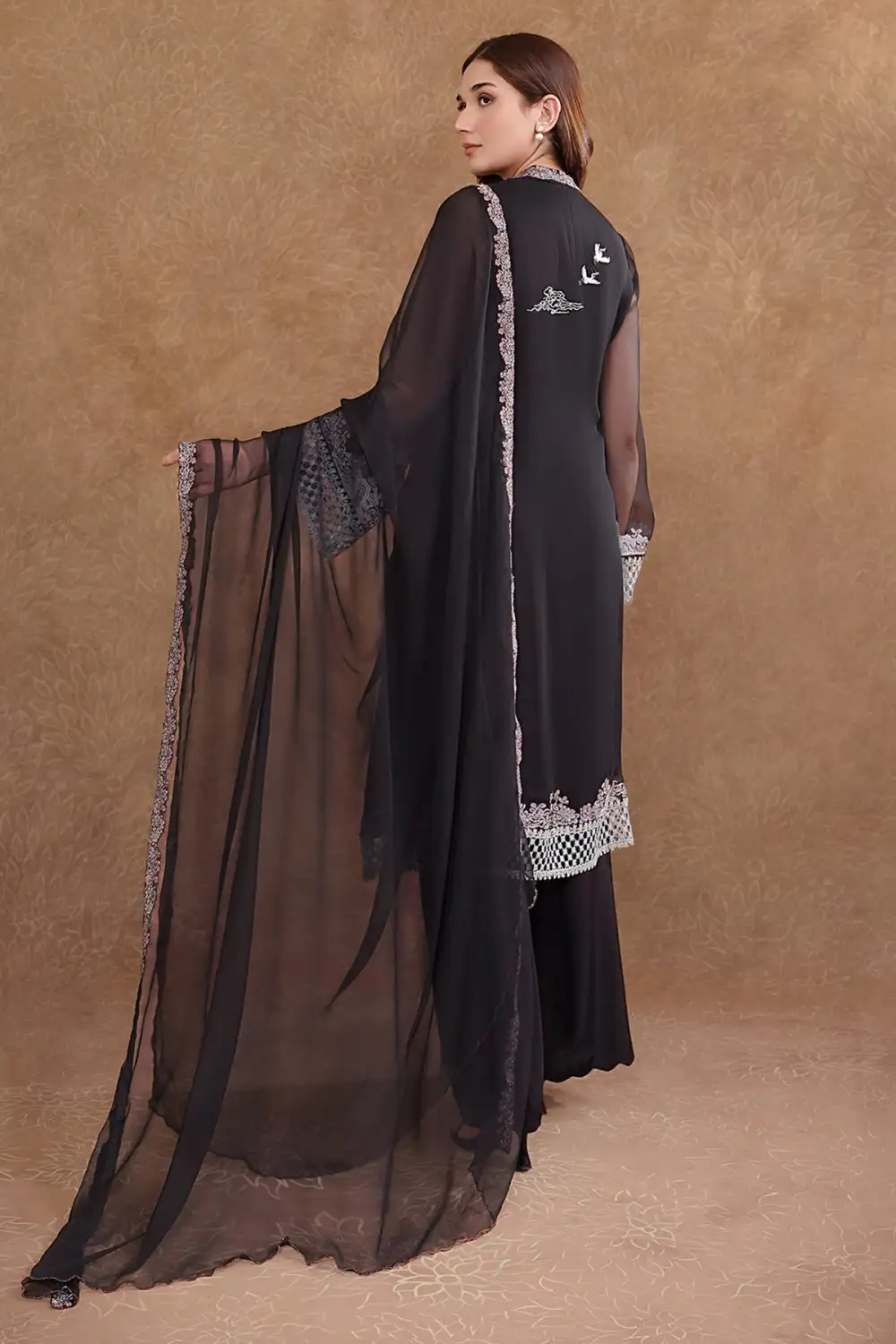 2 Pcs Embroidered Pure Chiffon Suit with Laces