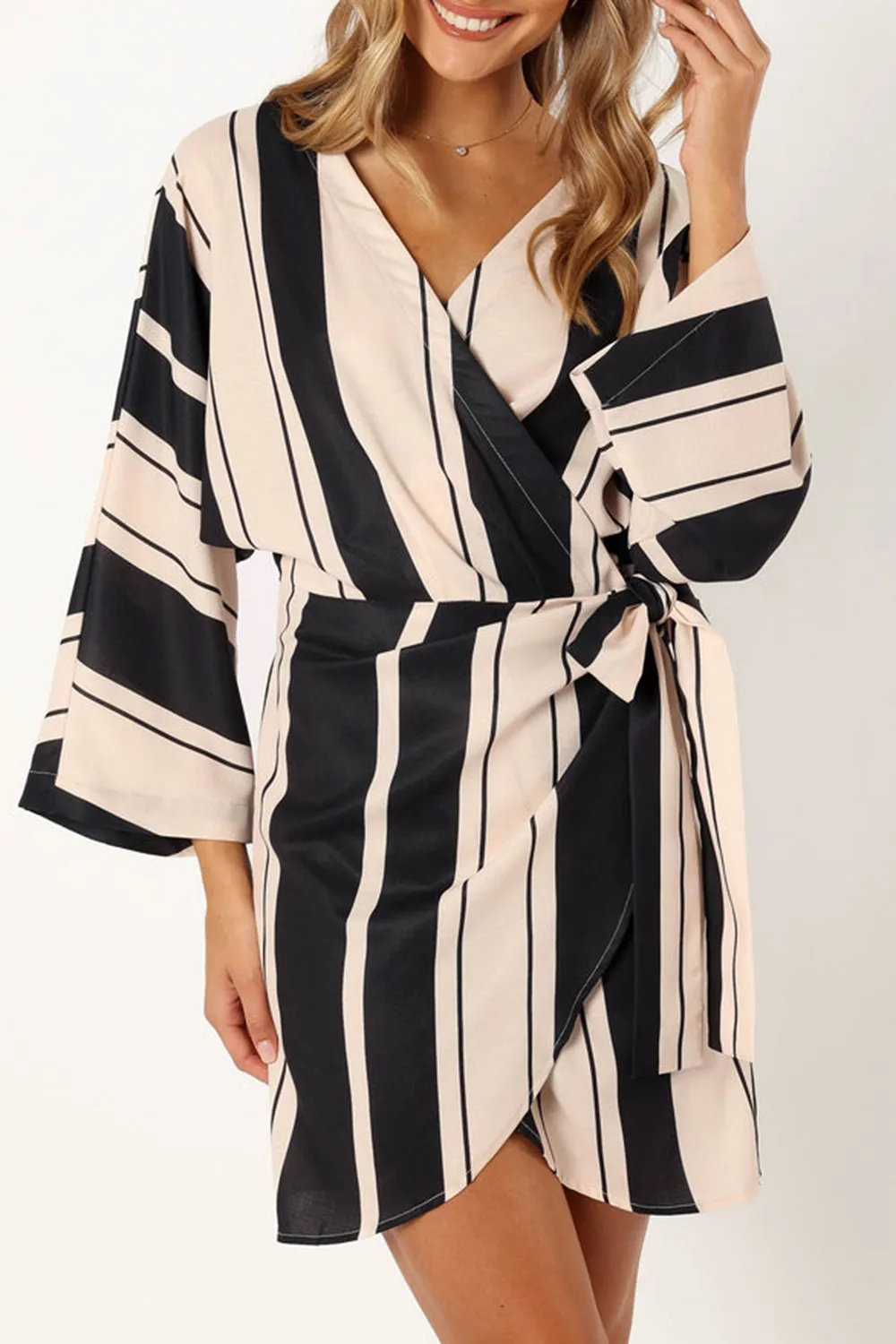 DEON WRAP MINI DRESS - BLACK CREAM