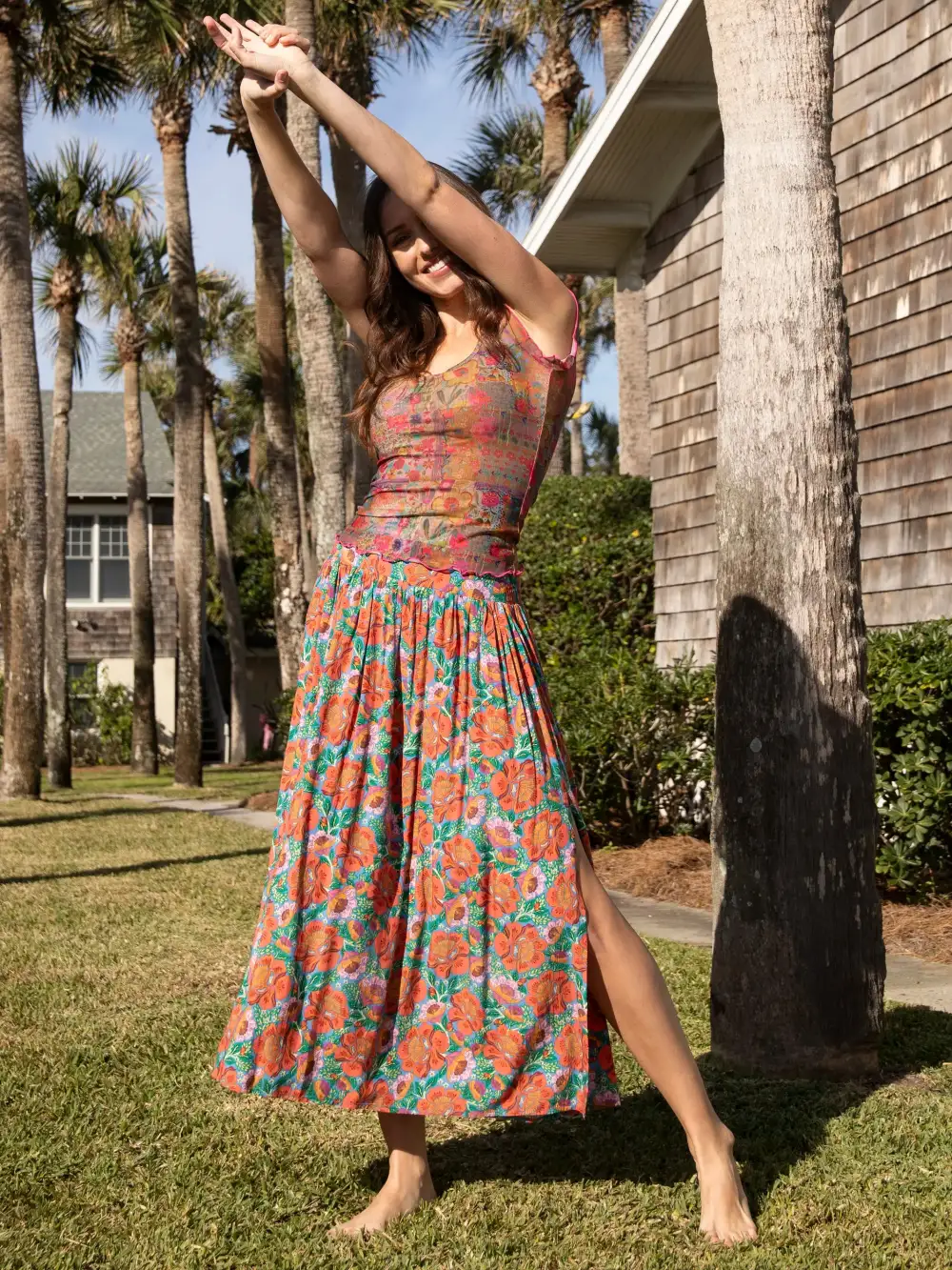 Addie Midi Skirt - Blue Marigold Floral