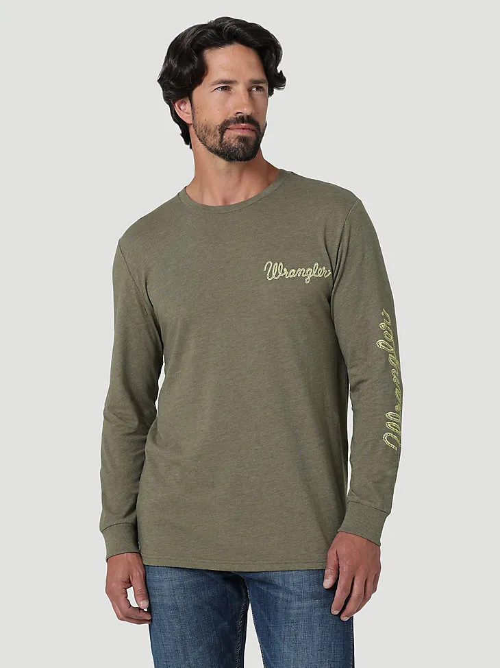 MEN'S LONG SLEEVE ROPE ARM LOGO GRAPHIC T-SHIRT IN BURNT OLIVE HEATHER