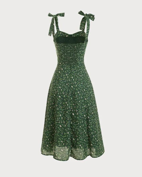 Dark green lace-up suspender dress