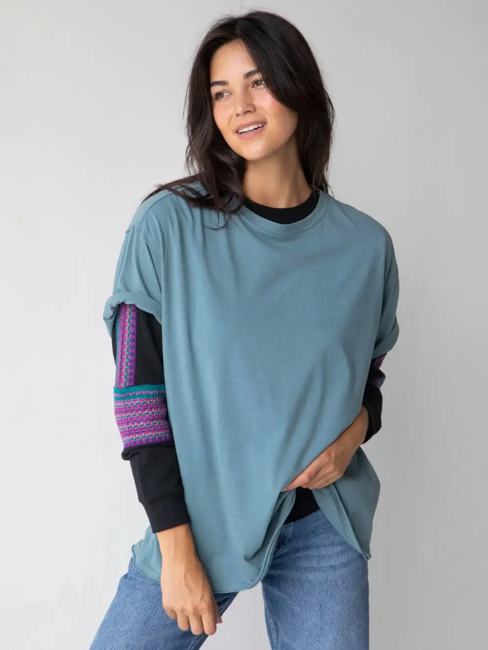 Take It In Cotton Tee - Dusty Blue