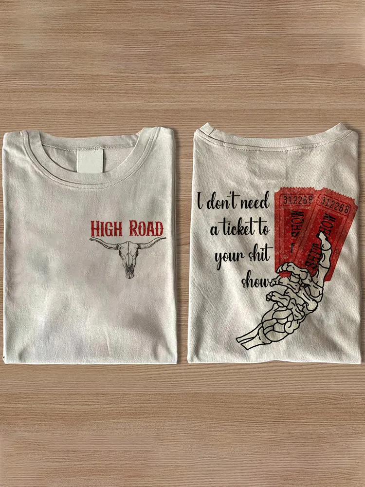 Country Music High Road Lyrics Print Short Sleeve T-Shirt