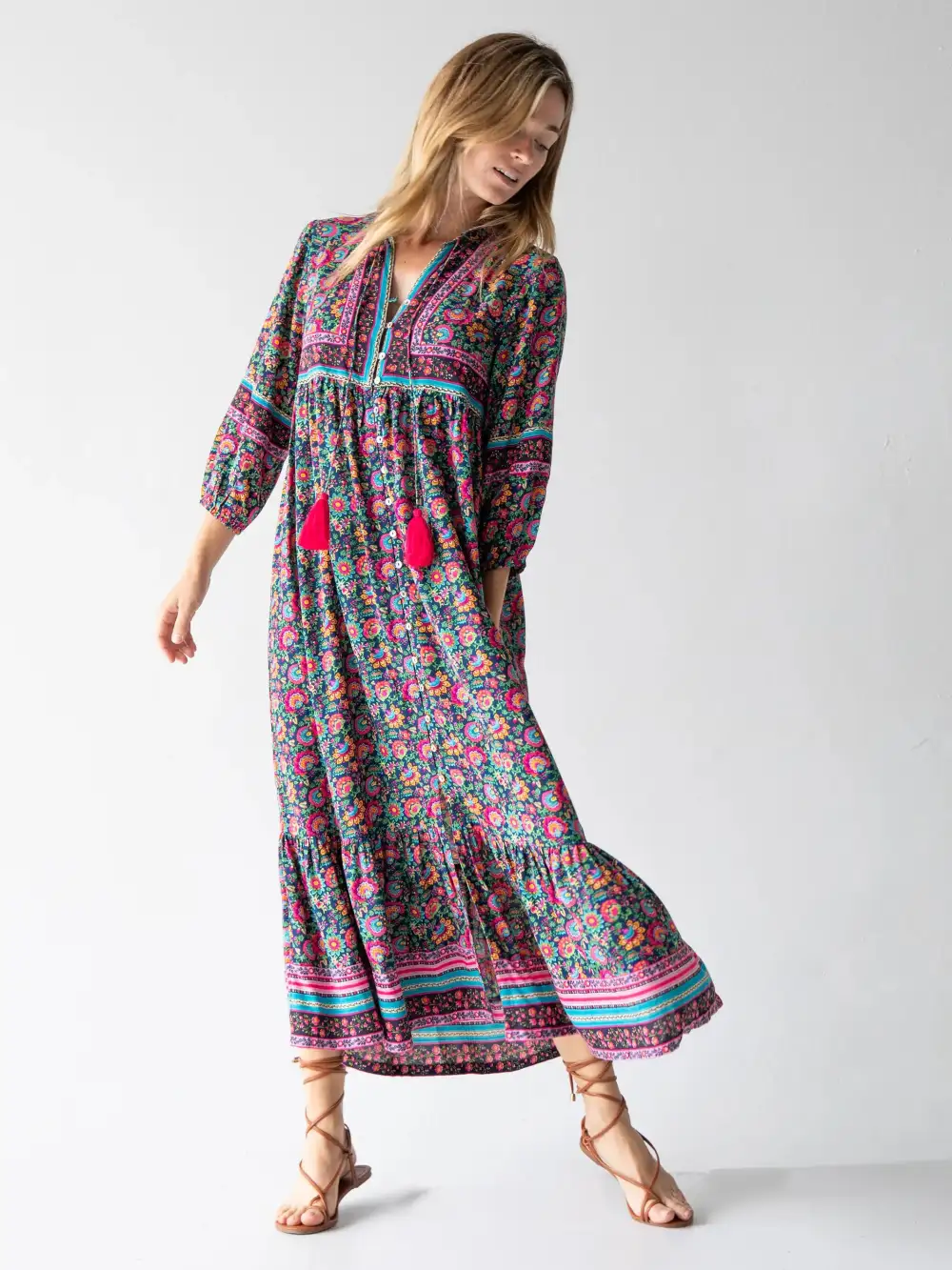 Phoebe Maxi Dress - Black Pink Turquoise