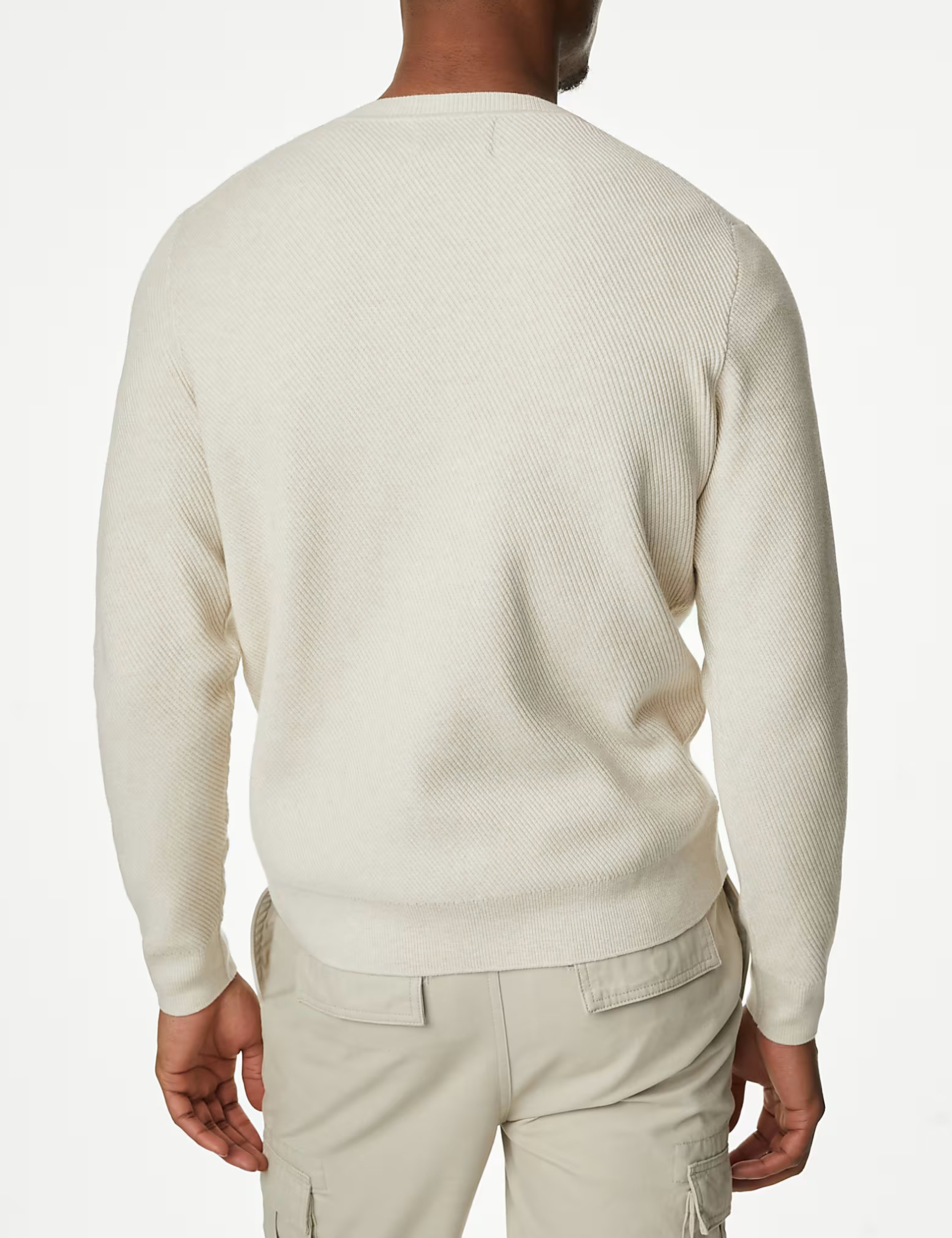 Cotton Blend Textured Crew Neck Jumper