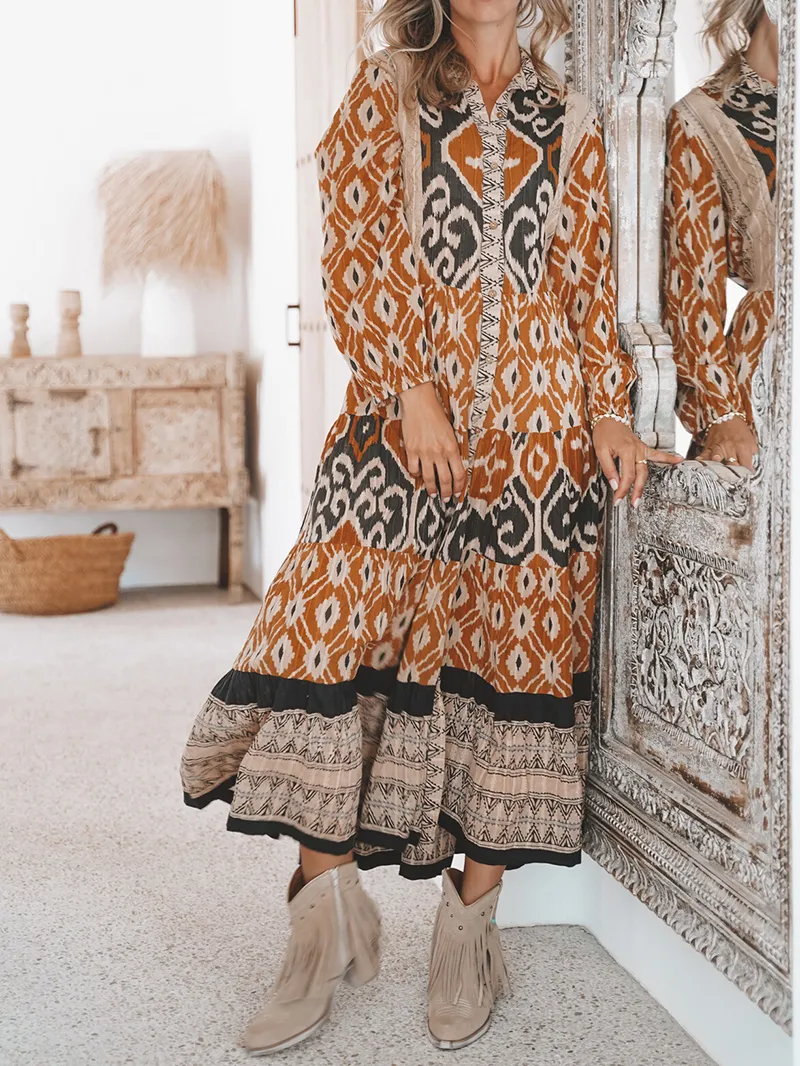 long-sleeved ethnic dress