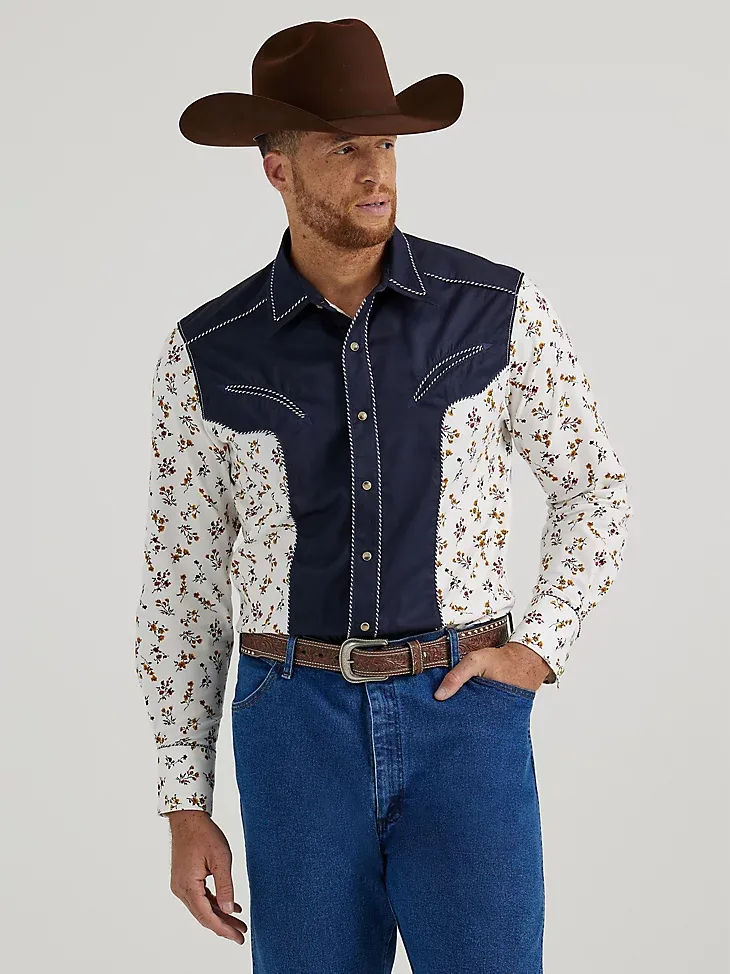 WRANGLER® RODEO BEN WESTERN SNAP SHIRT IN FLORAL TAN