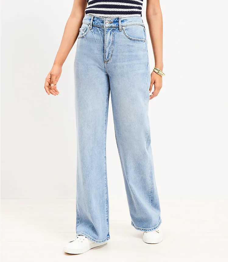 High Rise Wide Leg Jeans in Light Wash Indigo