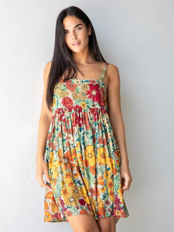 Patti Mini Dress - Gold Vintage Floral