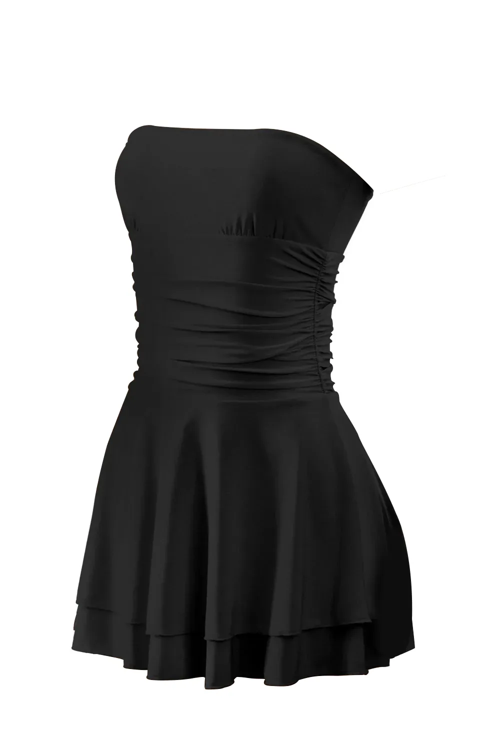 Strapless Ruched Ruffle Tiered Mini Dress