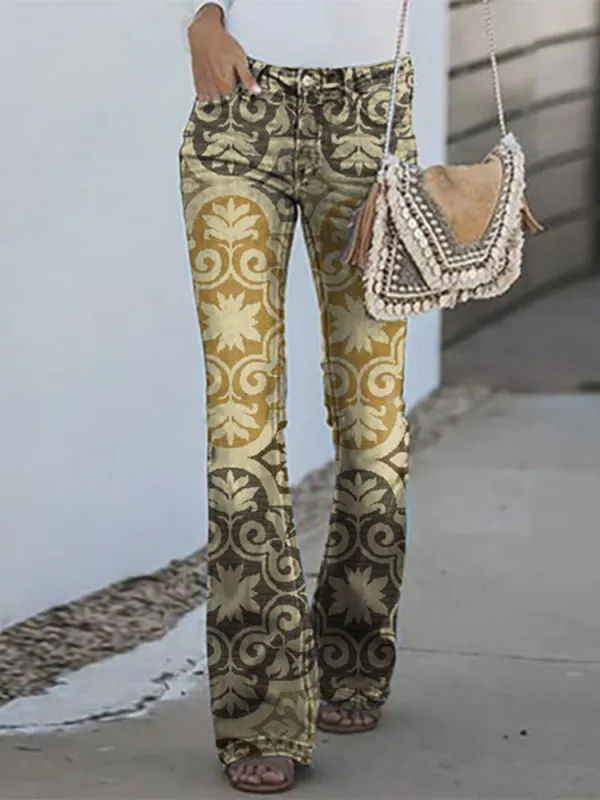 Vintage Western Ethnic Print Faux Denim Pants