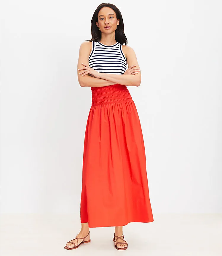 Poplin Smocked Maxi Skirt