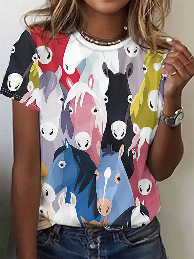 Women's Horse Art Print T-Shirt