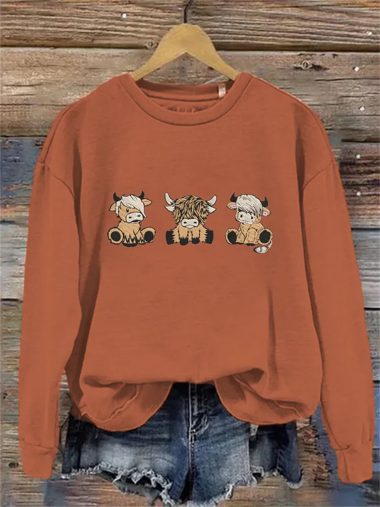 Cow Pattern Crew Neck Sweatshirt