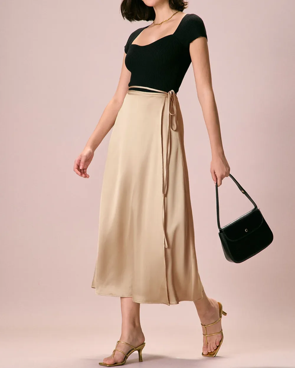 Cream silky fabric skirt