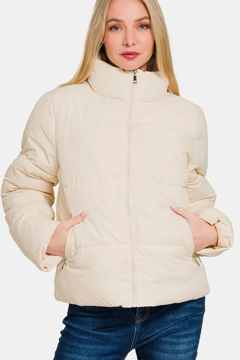 Turtleneck Puffer Jacket - Cream