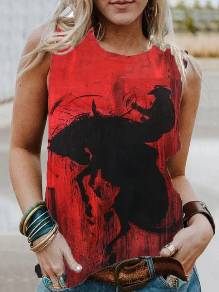 Women'S Western Retro Horse Print Casual Tank Top