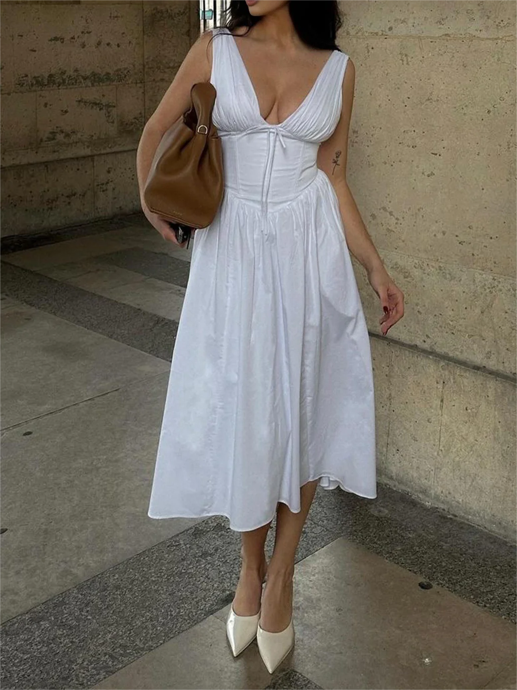 Plain Sleeveless Midi Dress