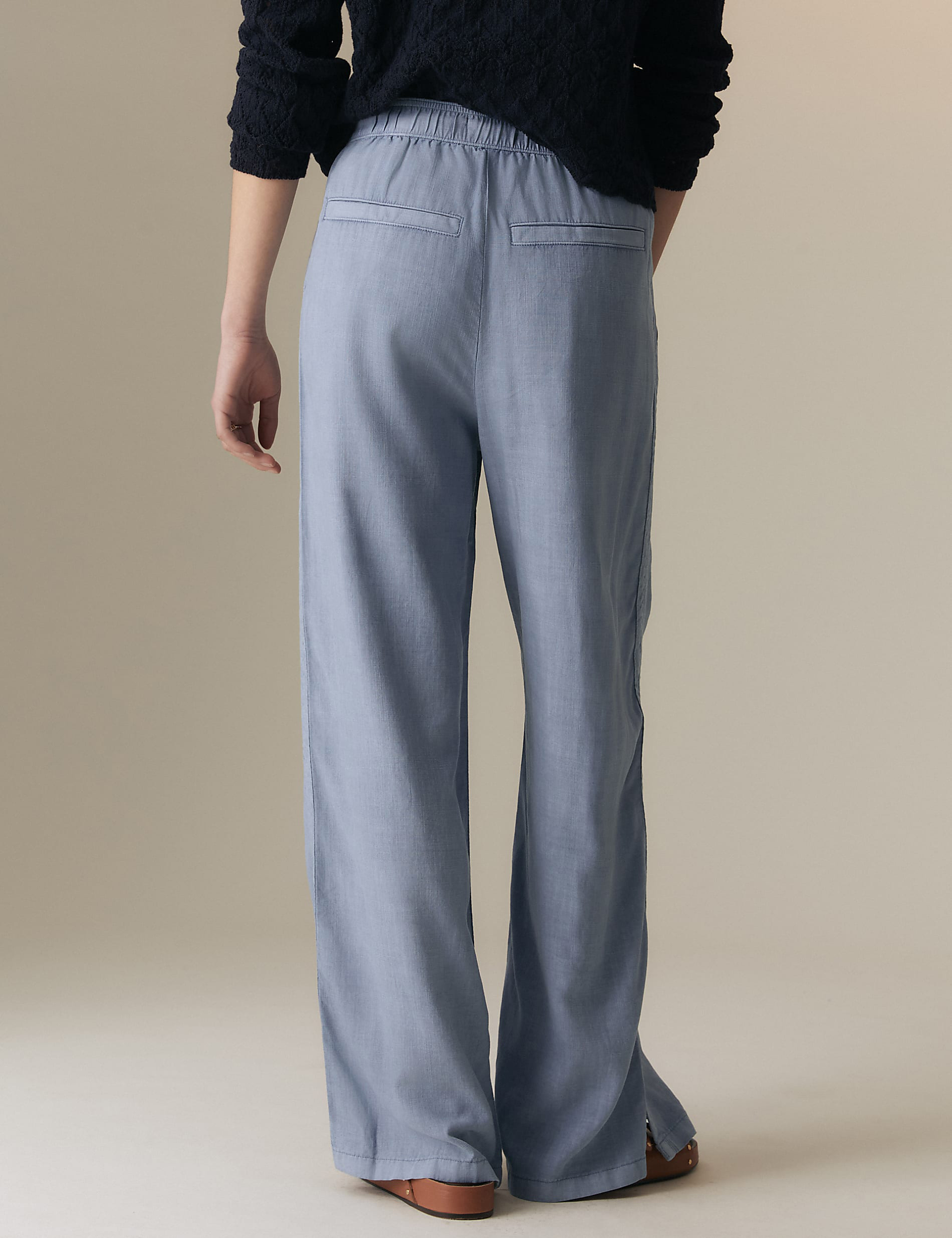 Linen Blend Elasticated Waist Drawstring Trousers