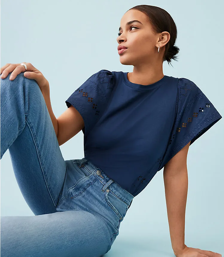 Eyelet Flutter Sleeve Top