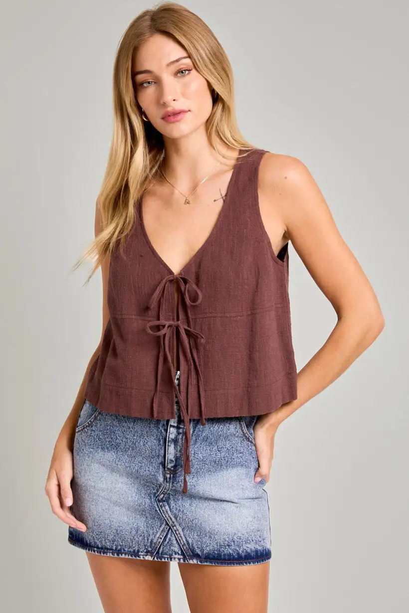 Sleeveless Vneck Tie Boxy Top