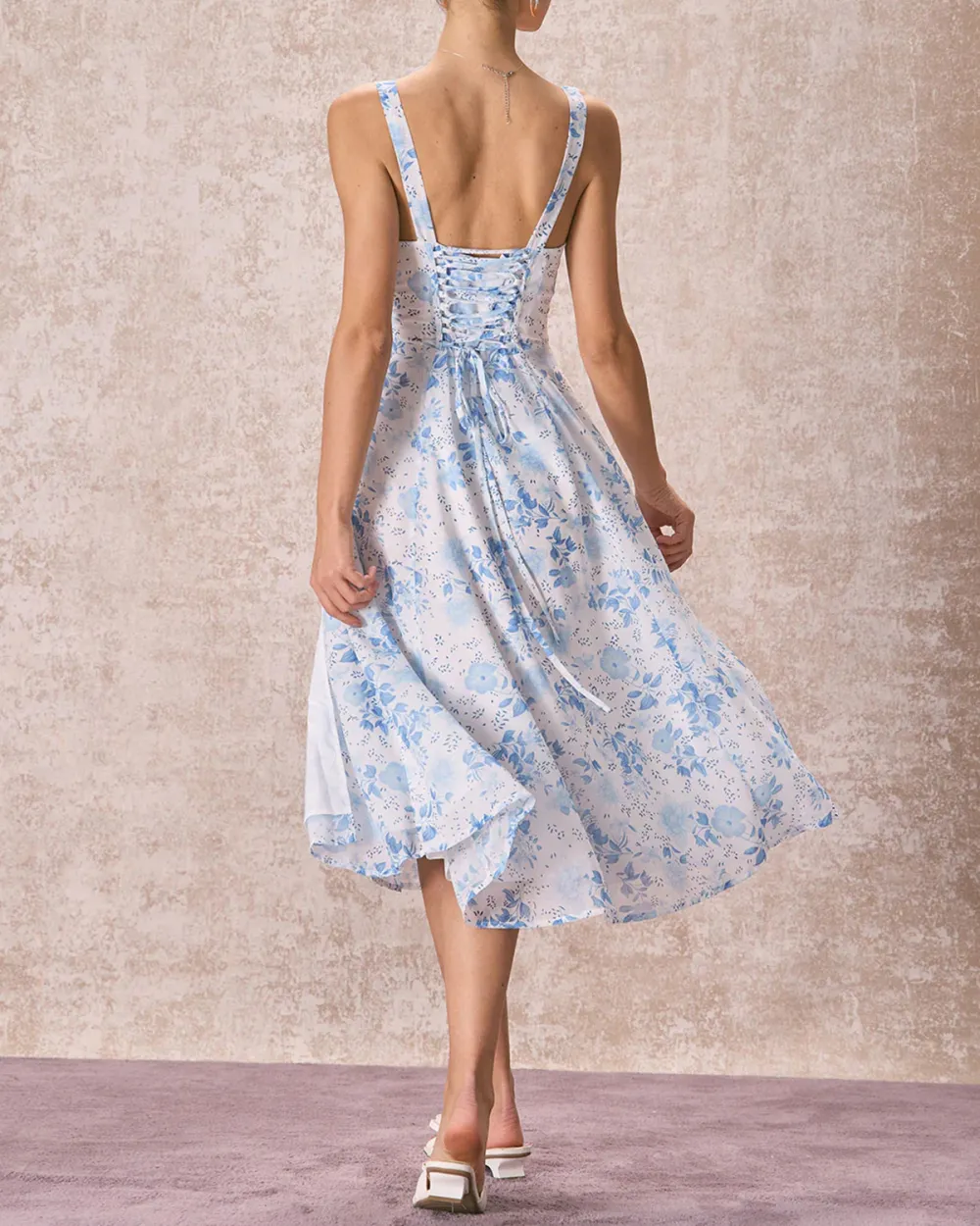 Powder blue floral suspender dress