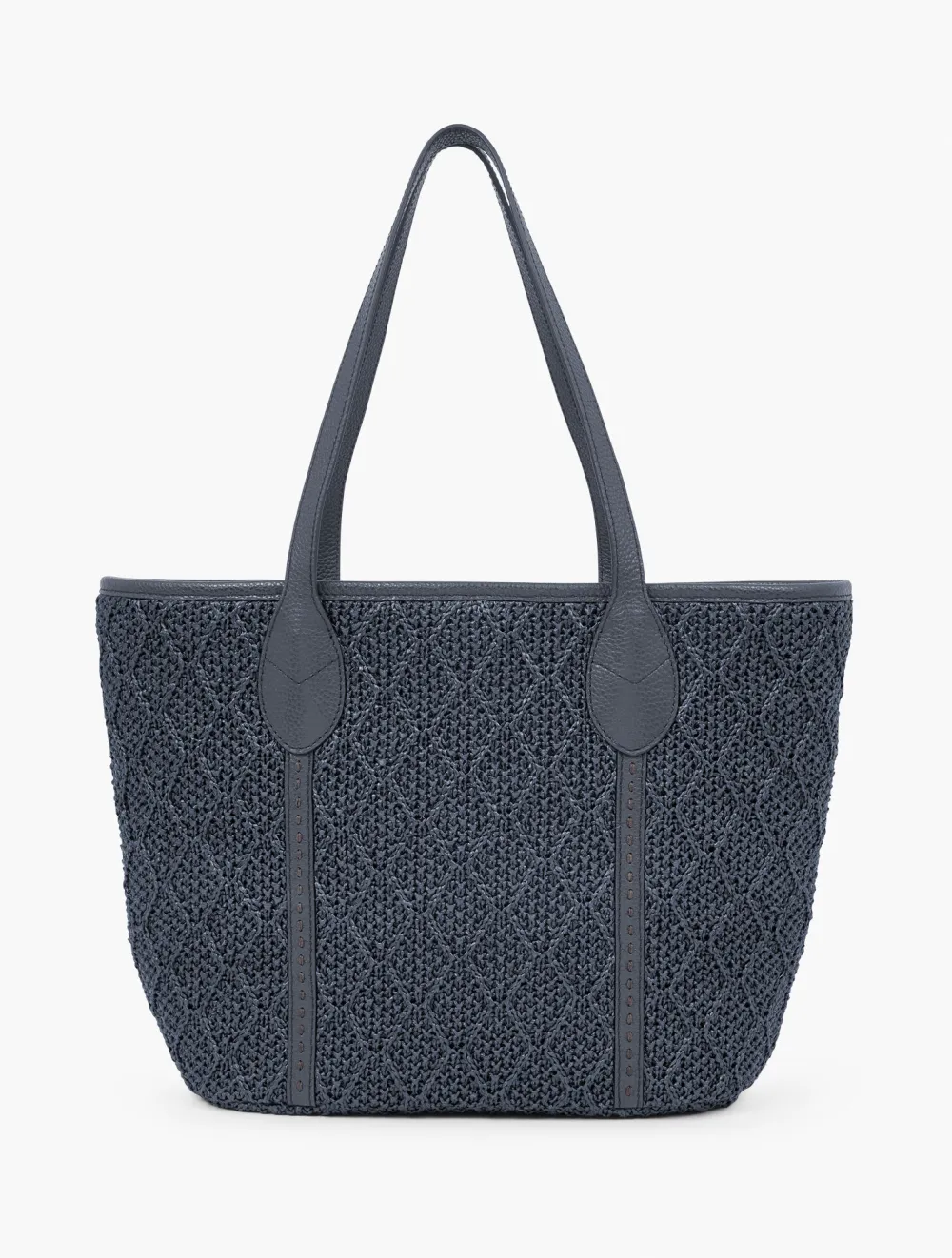 Leather Trim Geo Straw Tote