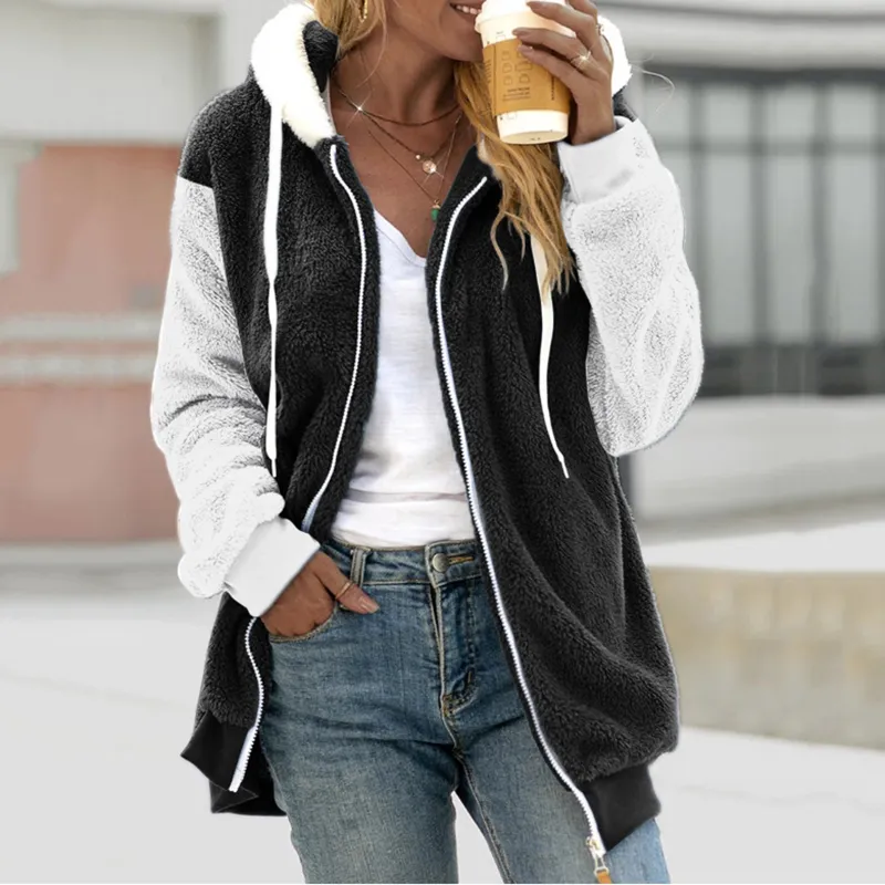 Oversized Plush Zip Raglan Sleeves Hooded Coat