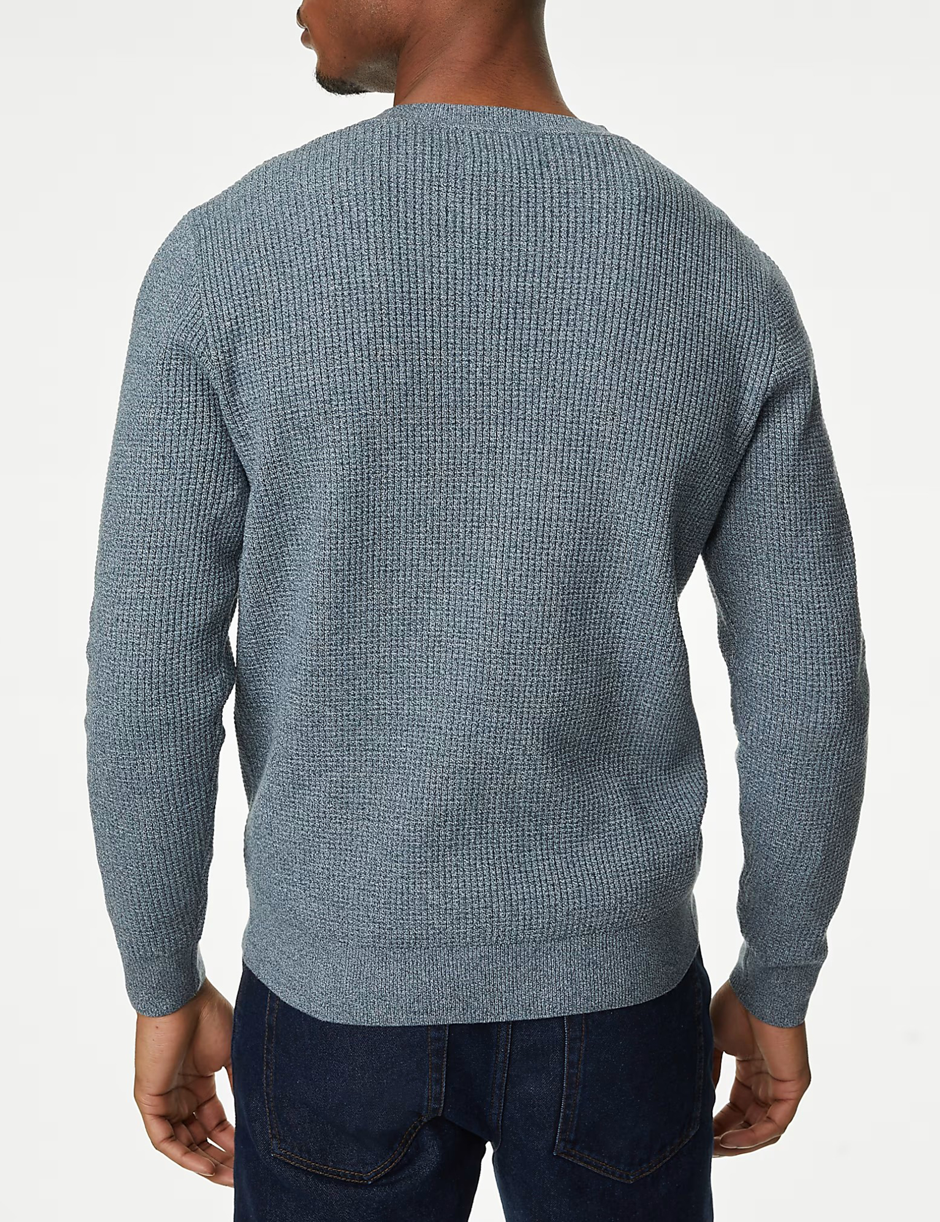 Cotton Blend Textured Crew Neck Jumper