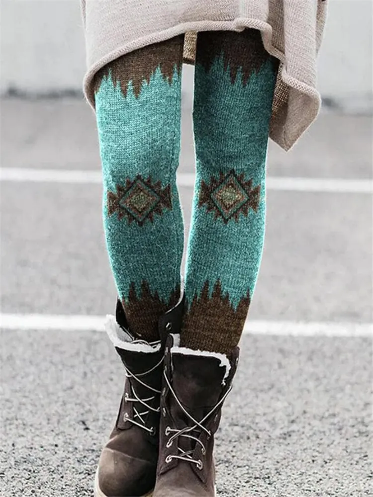 Vintage Western Print Casual Leggings