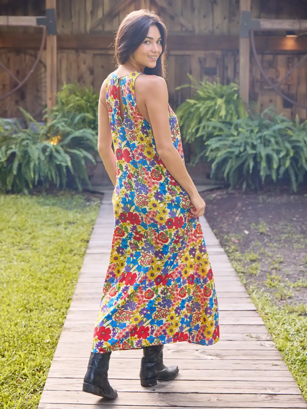 Katie Sleeveless Maxi Dress - Red Yellow Blue Floral