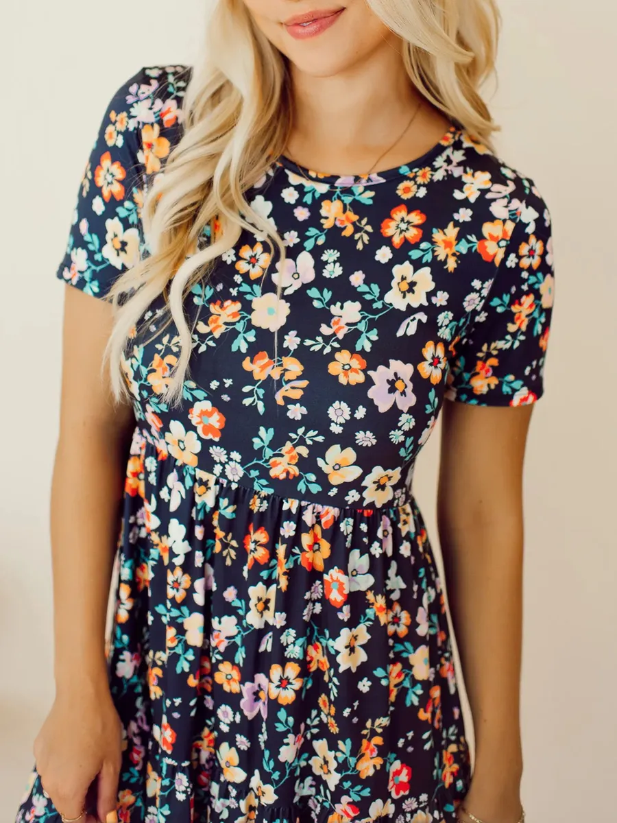 Navy Blue Flower Doll Dress