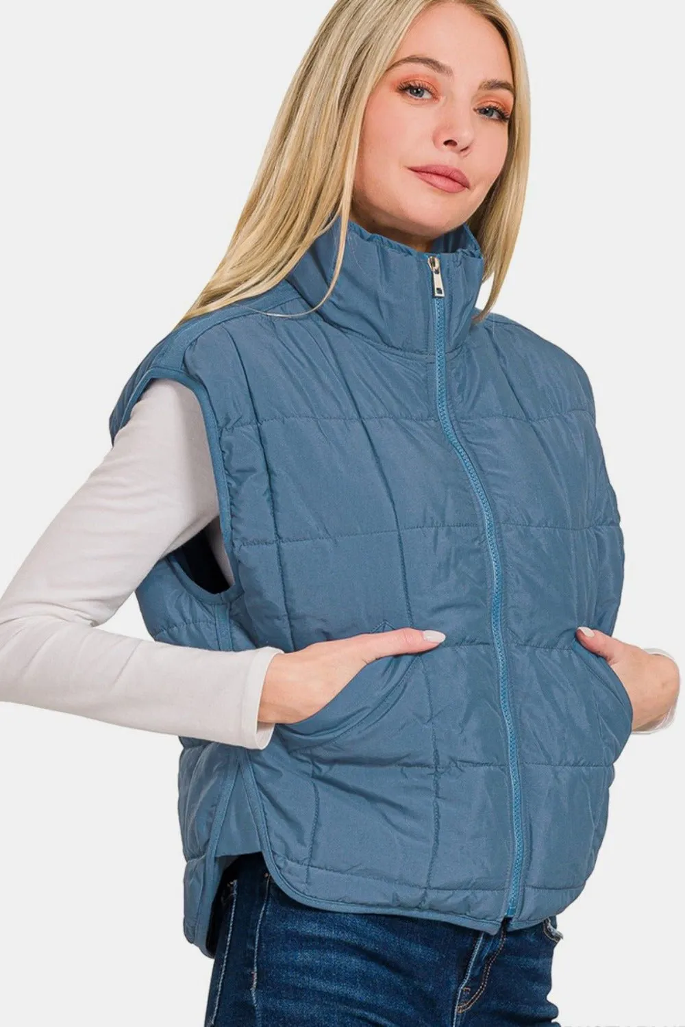 Cropped Puffer Vest - Blue