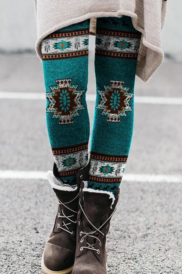 Casual Vintage Western Print Leggings