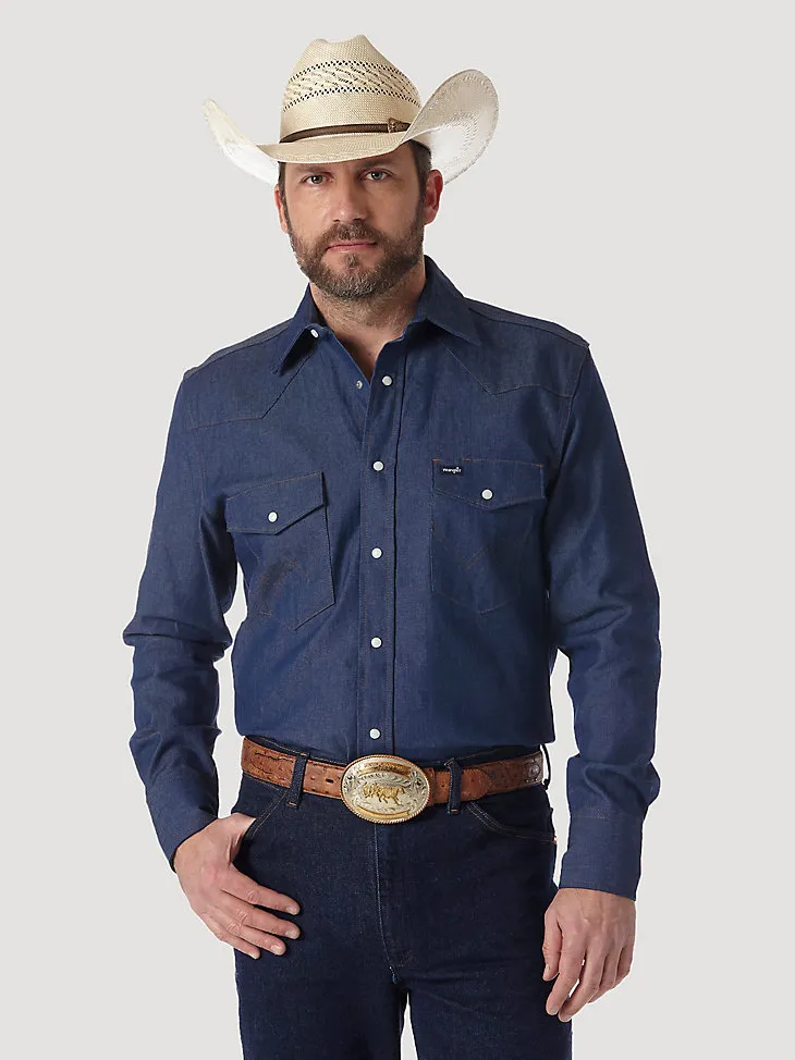 COWBOY CUT® FIRM FINISH LONG SLEEVE WESTERN SNAP SOLID WORK SHIRT IN CHAMBRAY BLUE