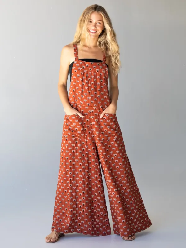 Dakota Tie Overall - Rust Tree Print