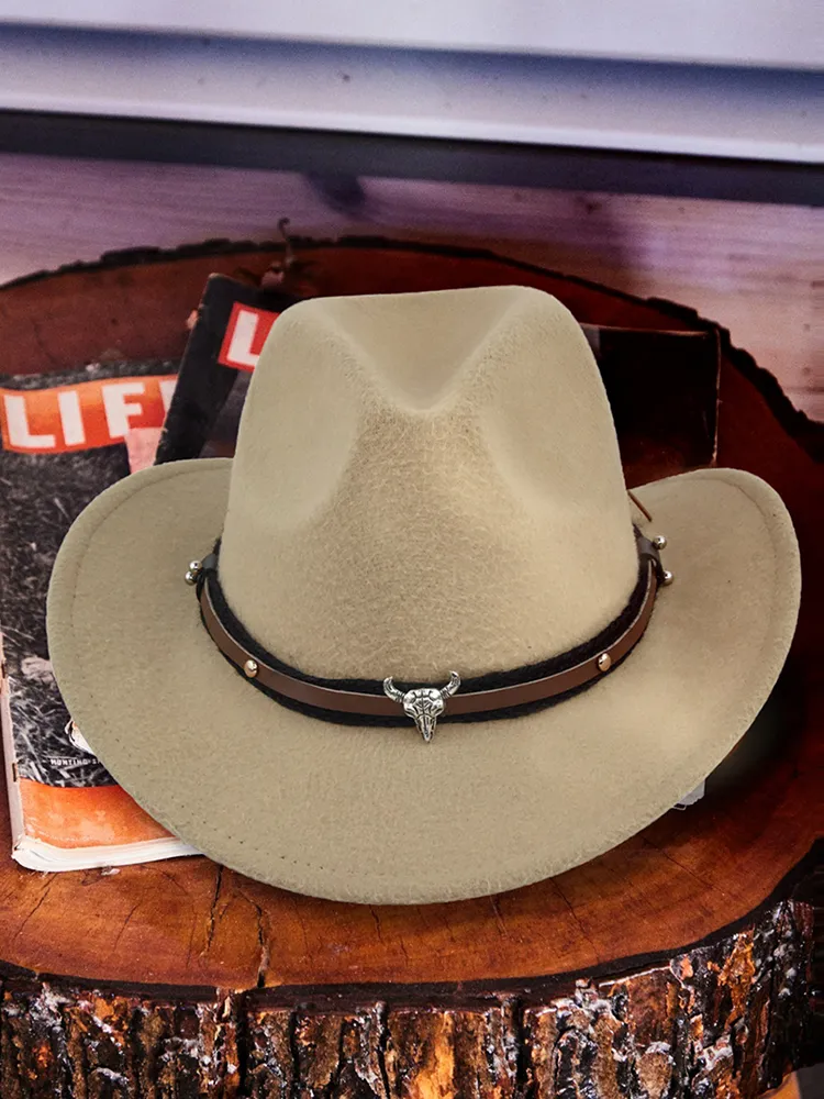 Western Ethnic Cowboy Leather Bull Head Hat