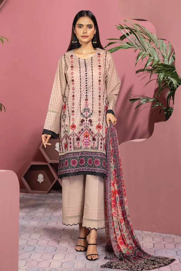 3 Piece Kurta Embroidered | Dupatta& Bottom & Tops | Color Pcoral